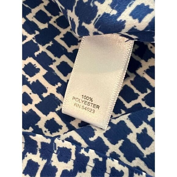Banana Republic Blue Geometric Chain Print Boat Neck Silky Blouse Top sz Small - Picture 10 of 12